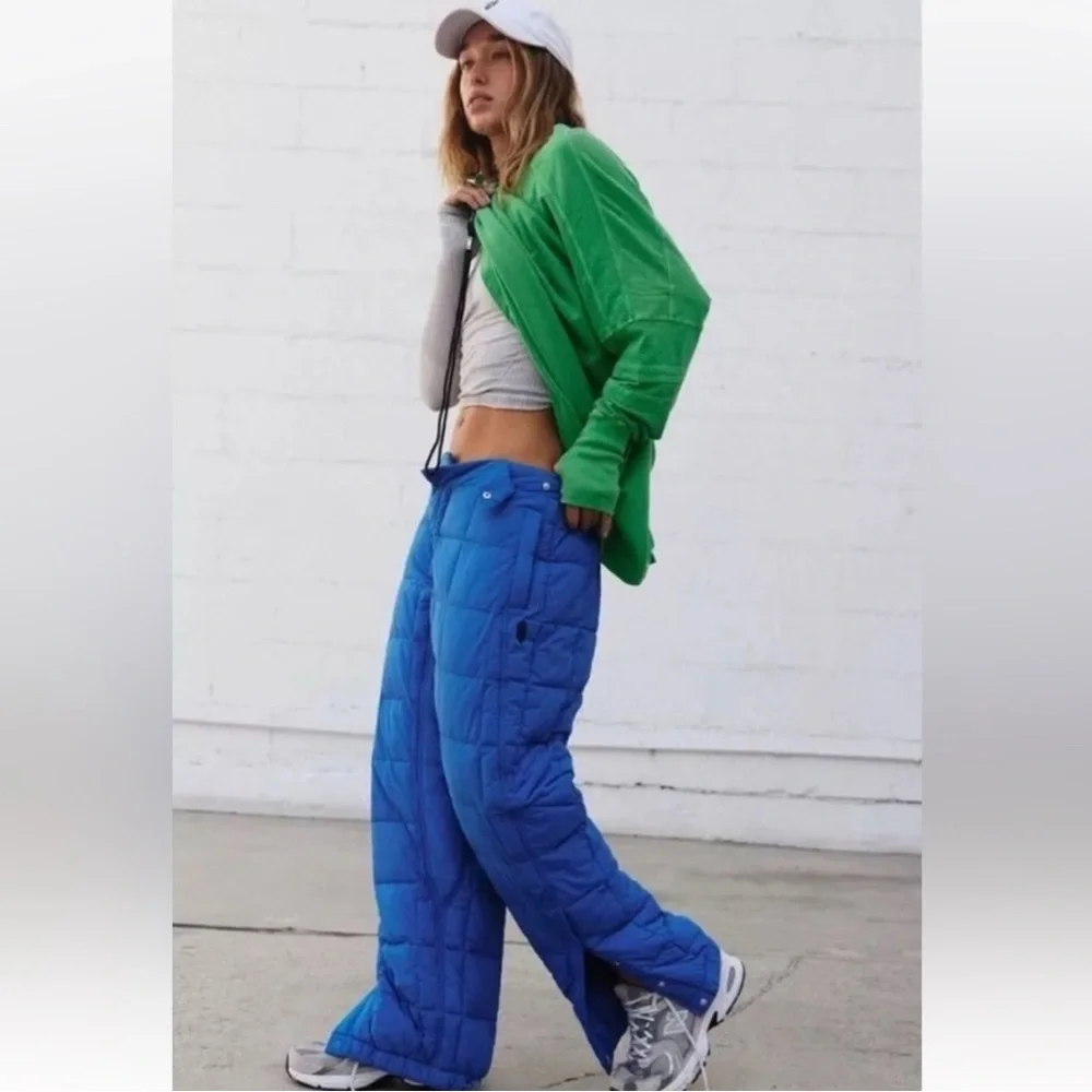 Free People Pippa Packable Puffer Pants Quilted Mid‎ Atlantic Blue